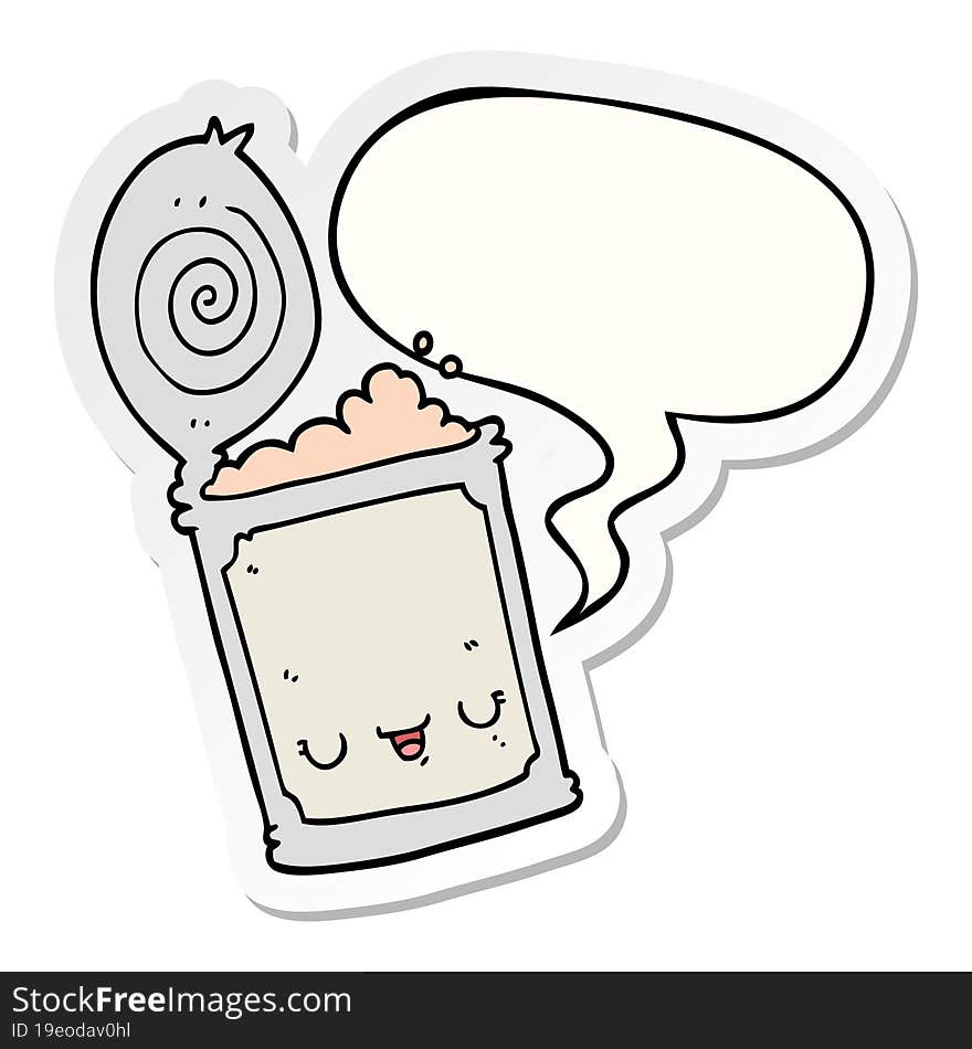 cartoon canned food and speech bubble sticker