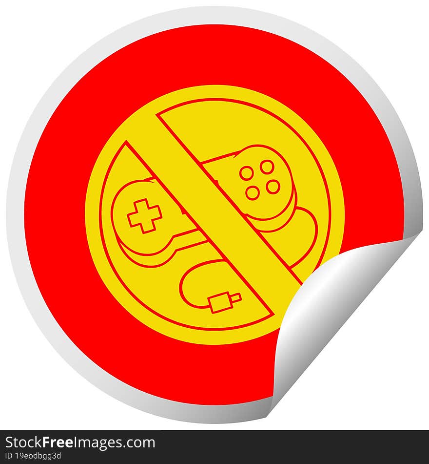 Circular Peeling Sticker Cartoon No Gaming Allowed Sign