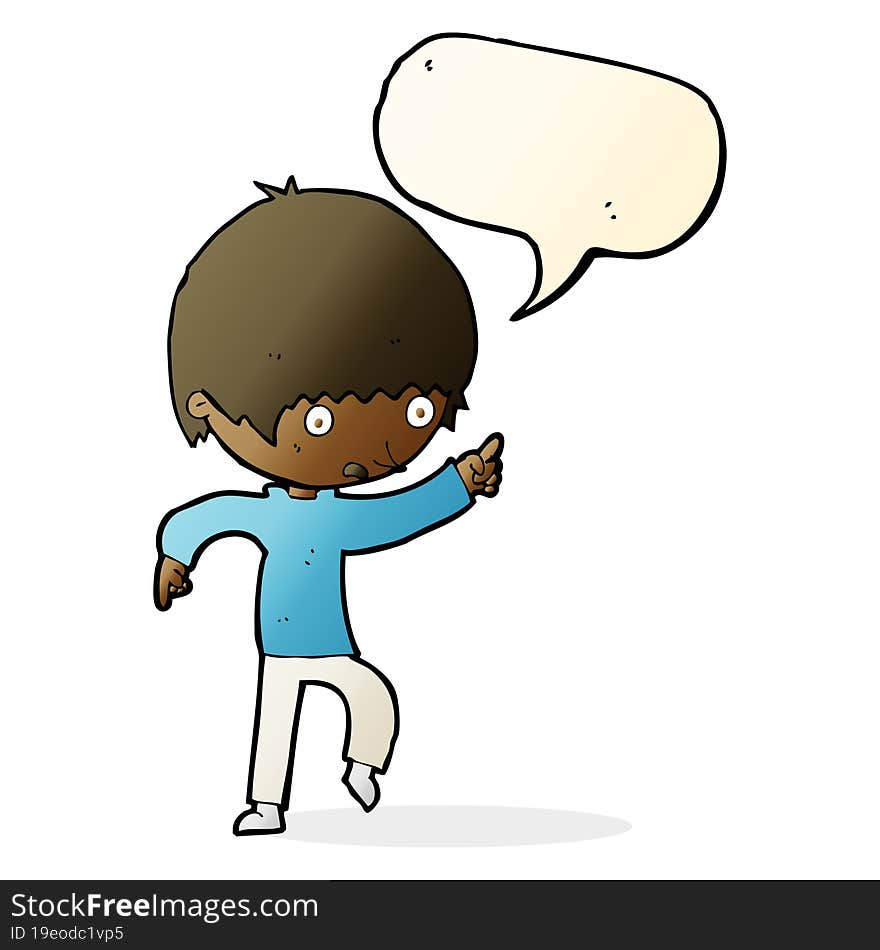 cartoon worried boy pointing with speech bubble