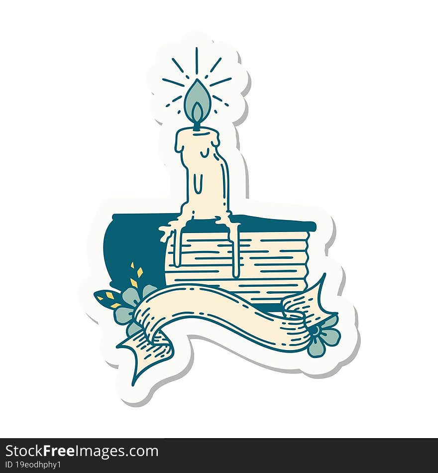 Sticker Of Tattoo Style Candle Melting On Book