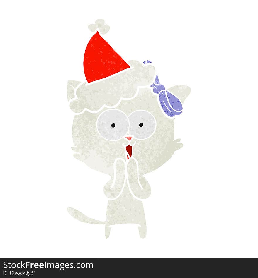 retro cartoon of a cat wearing santa hat