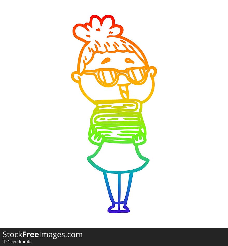 rainbow gradient line drawing cartoon happy woman wearing spectacles