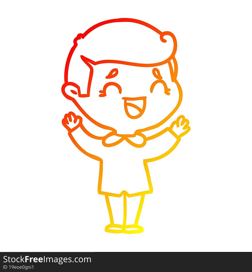 warm gradient line drawing of a cartoon laughing man