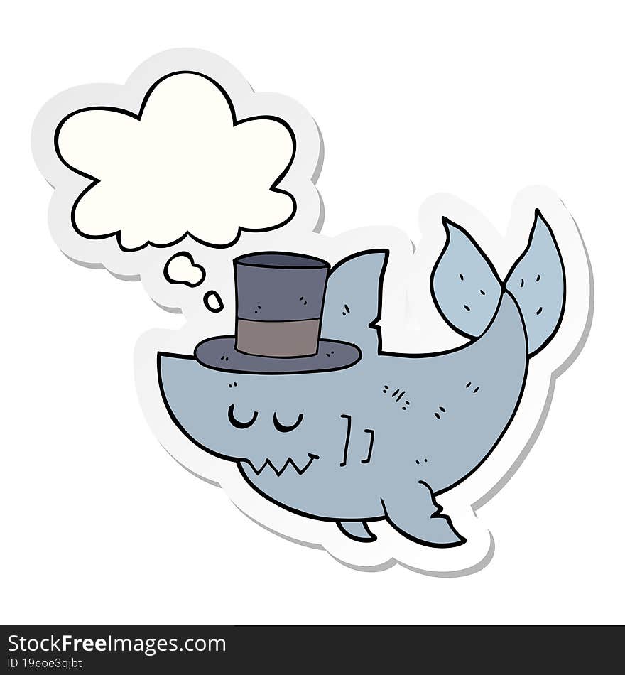 cartoon shark wearing top hat and thought bubble as a printed sticker