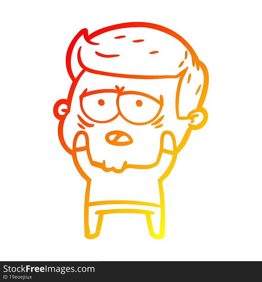 warm gradient line drawing of a cartoon tired man