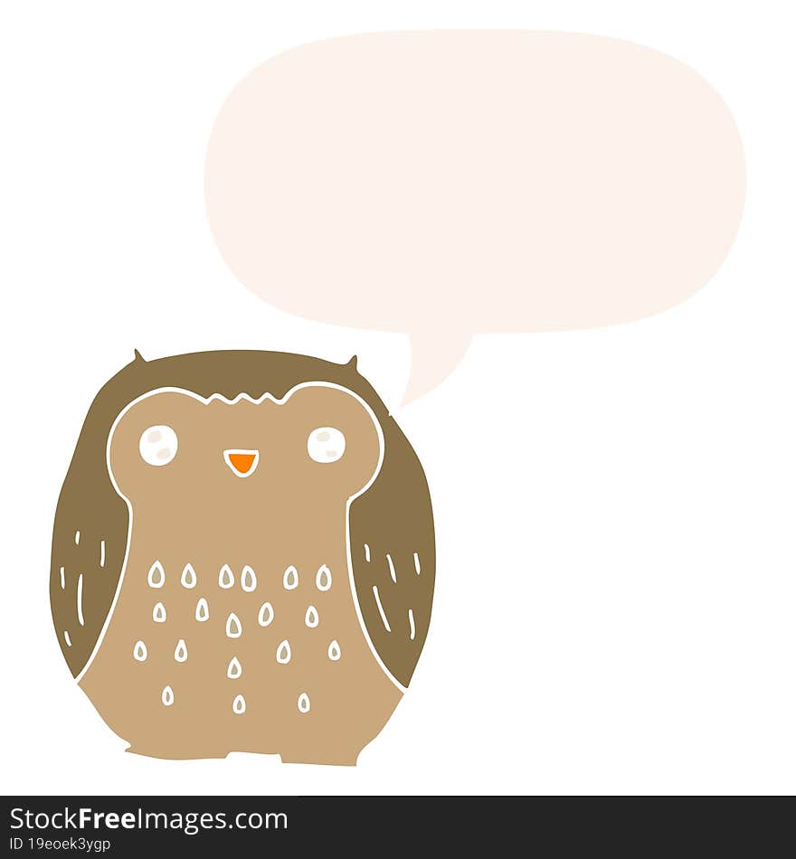 Cute Cartoon Owl And Speech Bubble In Retro Style