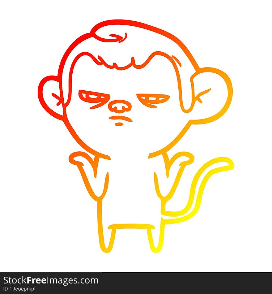 warm gradient line drawing of a cartoon monkey