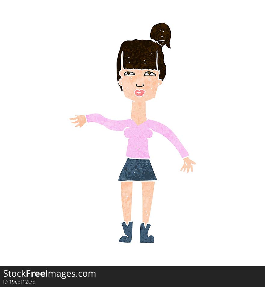 cartoon woman making dismissive gesture