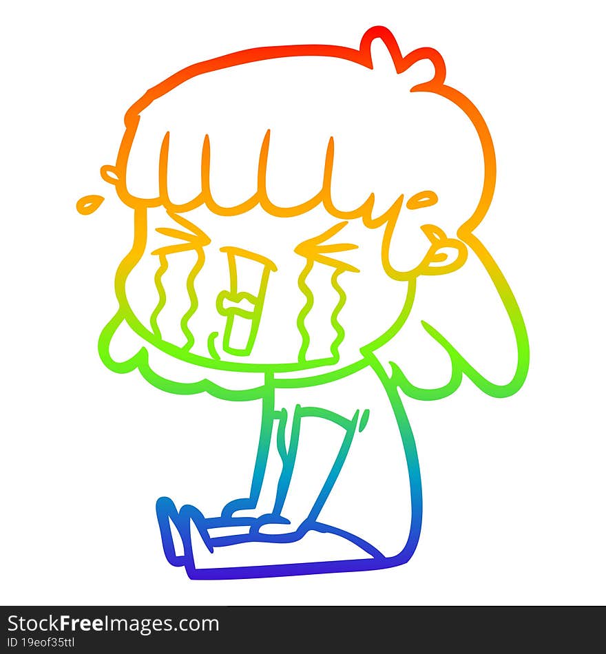 rainbow gradient line drawing cartoon woman in tears