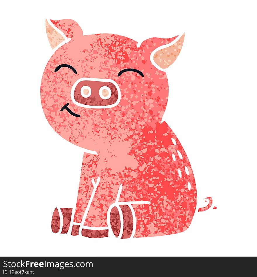 quirky retro illustration style cartoon pig