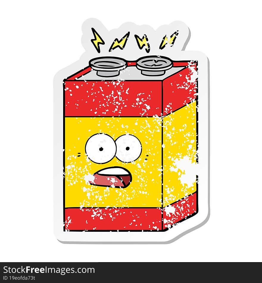 distressed sticker of a cartoon shocked battery