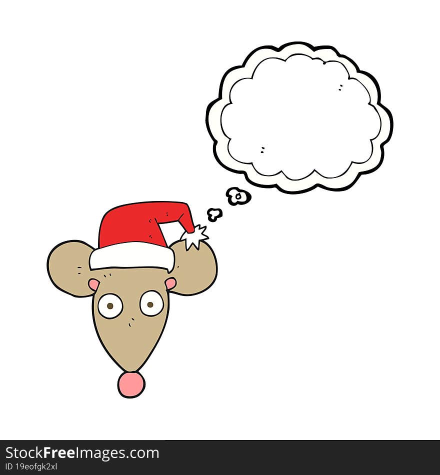 thought bubble cartoon mouse in christmas hat