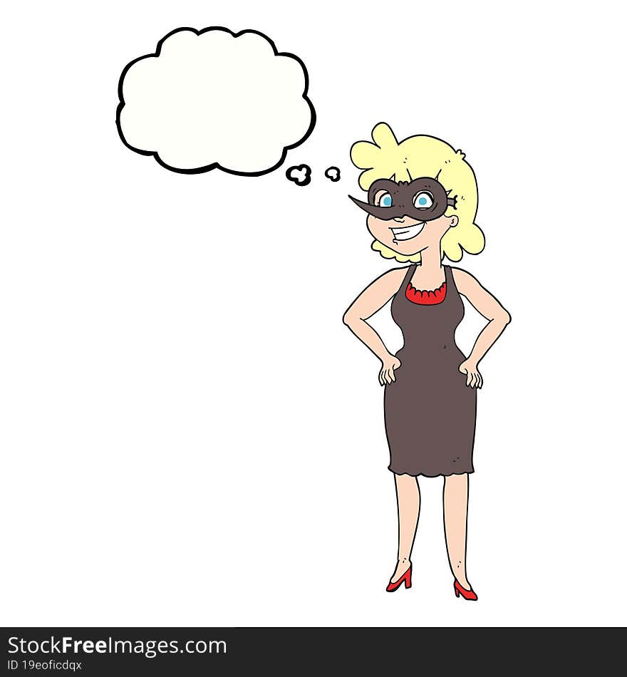 Thought Bubble Cartoon Woman Wearing Mask