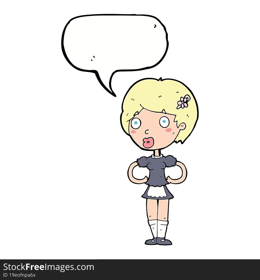 cartoon woman in french maid outfit with speech bubble