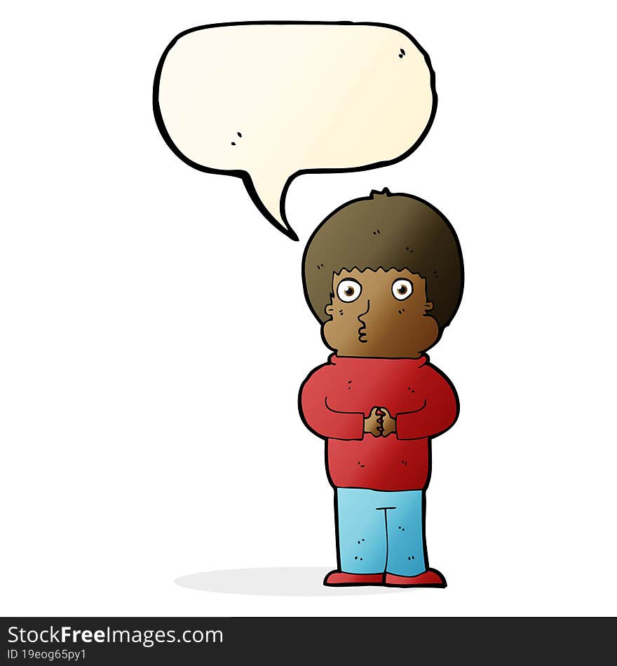 cartoon shy boy with speech bubble