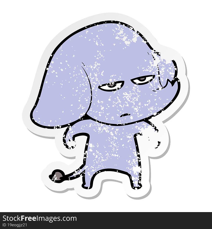 distressed sticker of a annoyed cartoon elephant