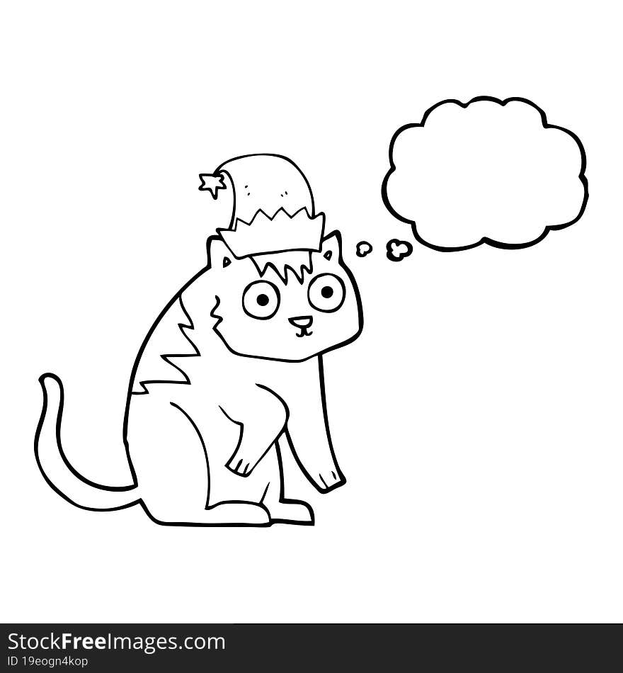 Thought Bubble Cartoon Cat Wearing Christmas Hat