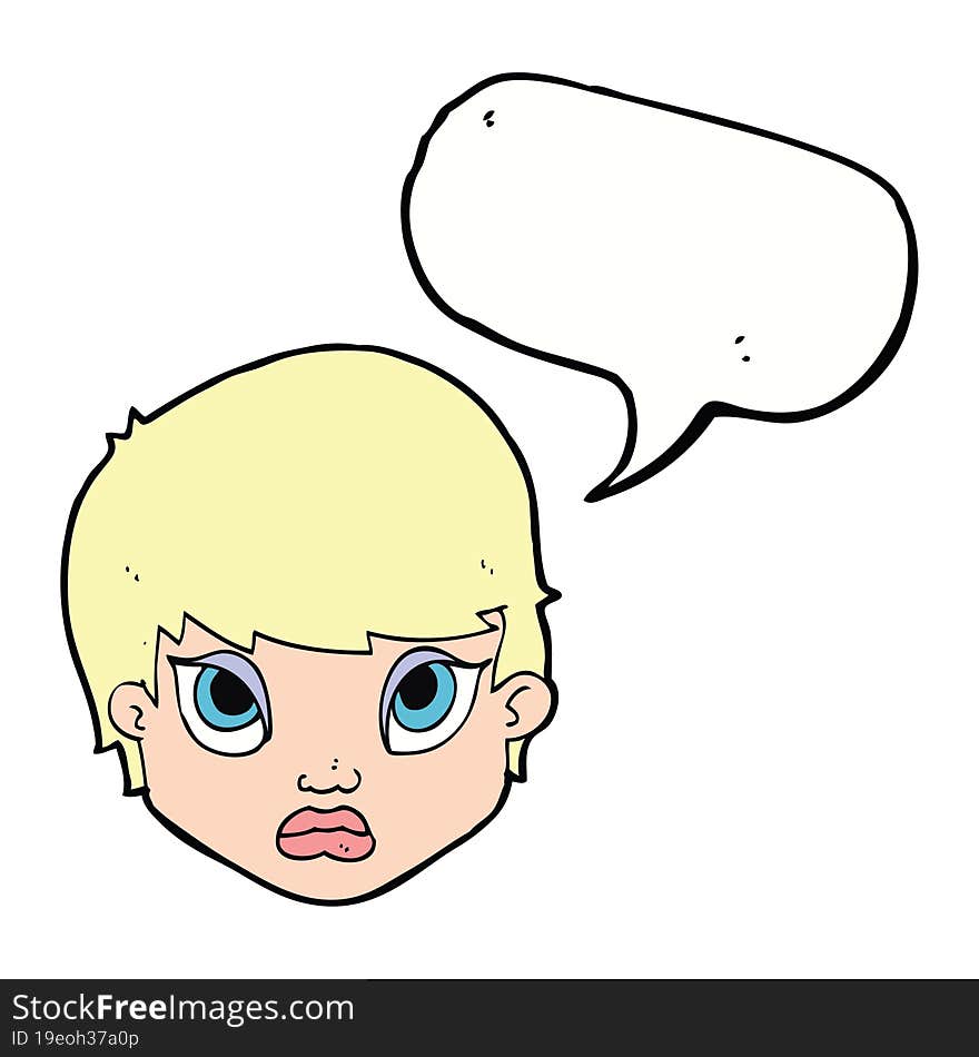 cartoon sulking woman with speech bubble