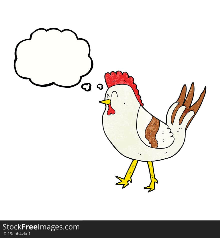 freehand drawn thought bubble textured cartoon chicken