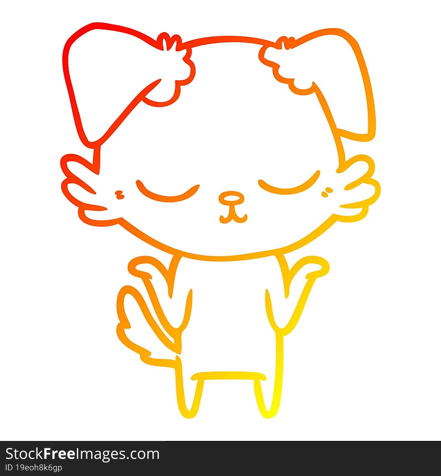 warm gradient line drawing of a cute cartoon dog