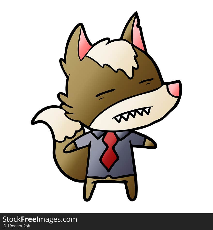 cartoon office wolf showing teeth. cartoon office wolf showing teeth