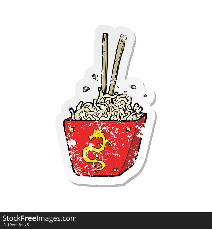 Retro Distressed Sticker Of A Cartoon Noodles In Box