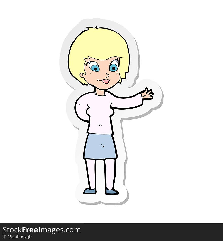 Sticker Of A Cartoon Welcoming Woman