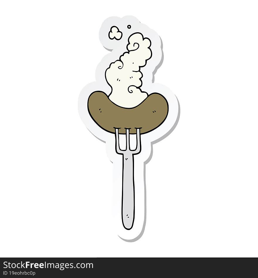 sticker of a cartoon sausage on fork