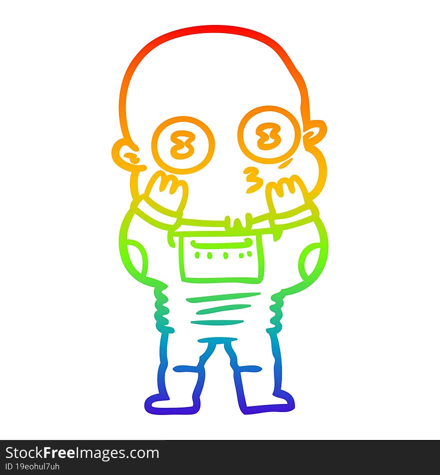 rainbow gradient line drawing cartoon weird bald spaceman