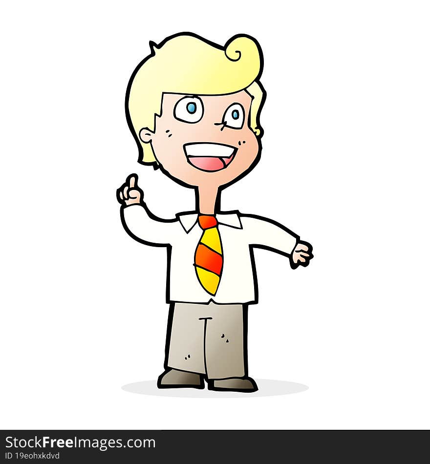 Cartoon School Boy Raising Hand