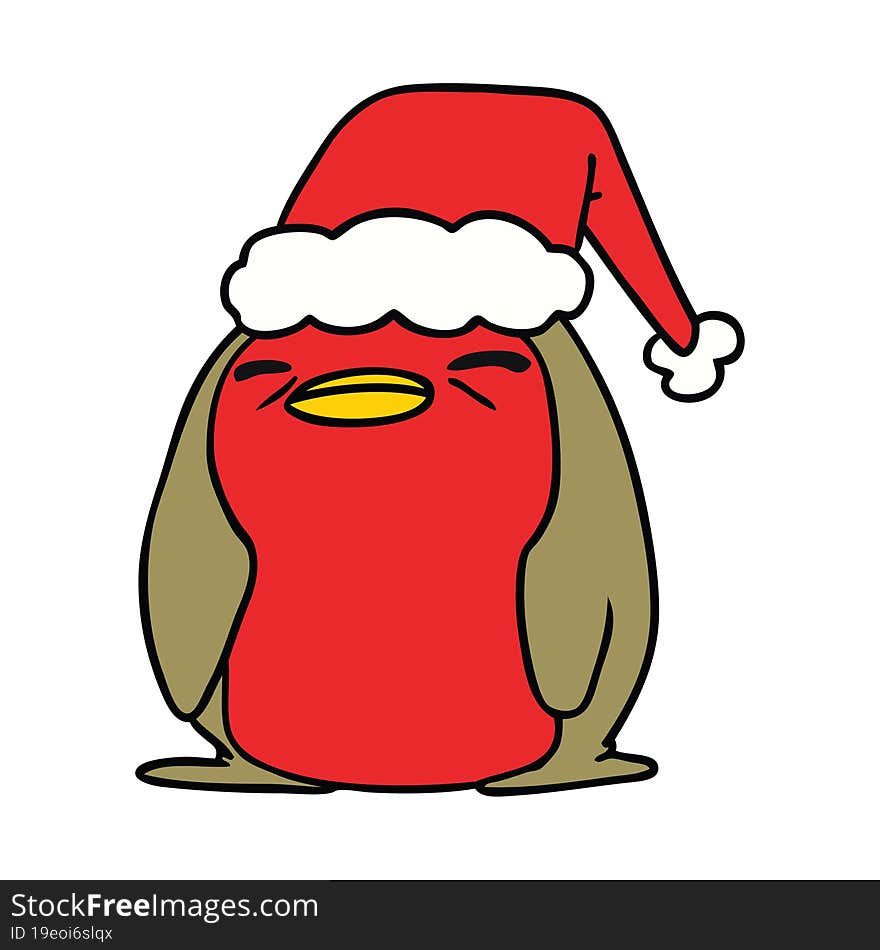 hand drawn christmas cartoon of kawaii robin. hand drawn christmas cartoon of kawaii robin