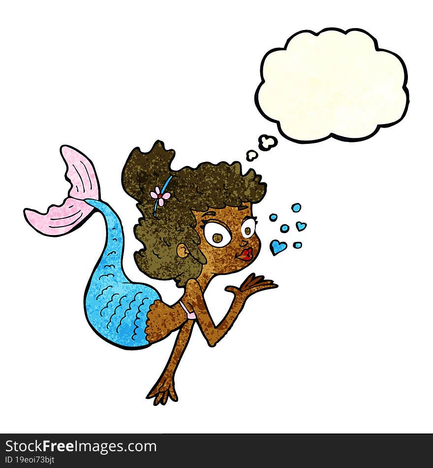 cartoon pretty mermaid with thought bubble