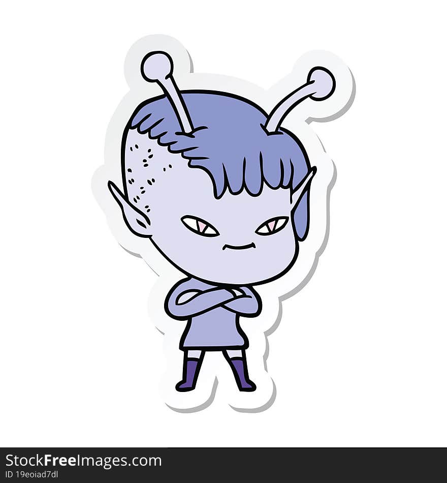 sticker of a cute cartoon alien girl