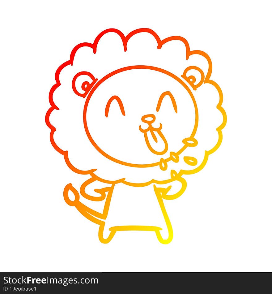 warm gradient line drawing of a happy cartoon lion