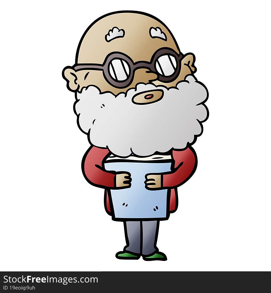 cartoon curious man with beard and glasses. cartoon curious man with beard and glasses