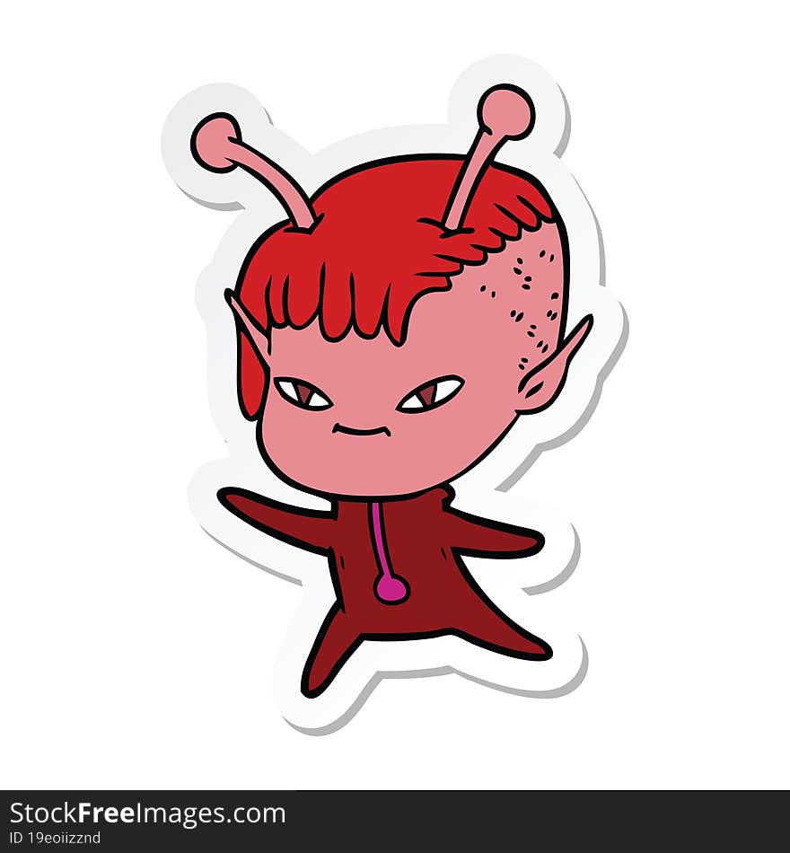 sticker of a cute cartoon alien girl