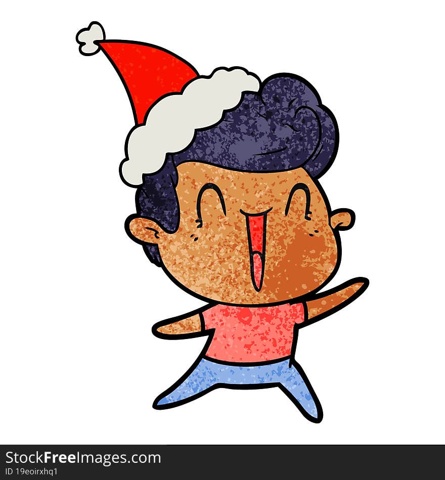 textured cartoon of a excited man wearing santa hat