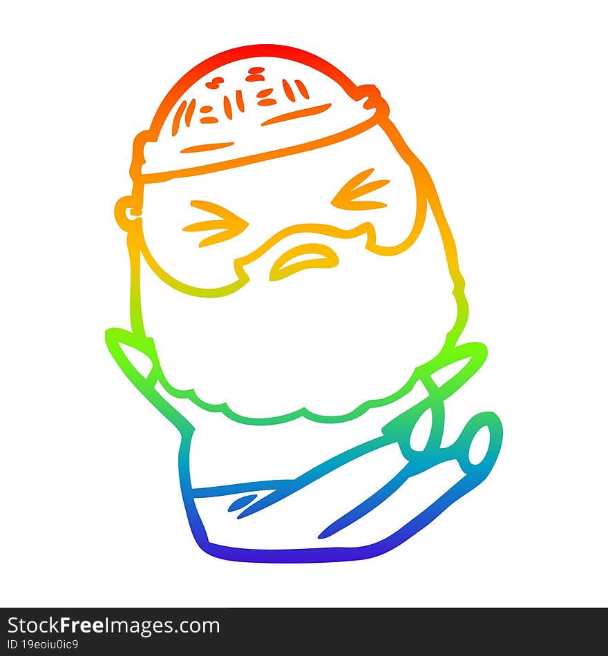 rainbow gradient line drawing cartoon man with beard