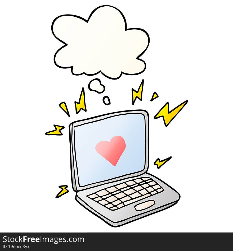 internet dating cartoon  with thought bubble in smooth gradient style