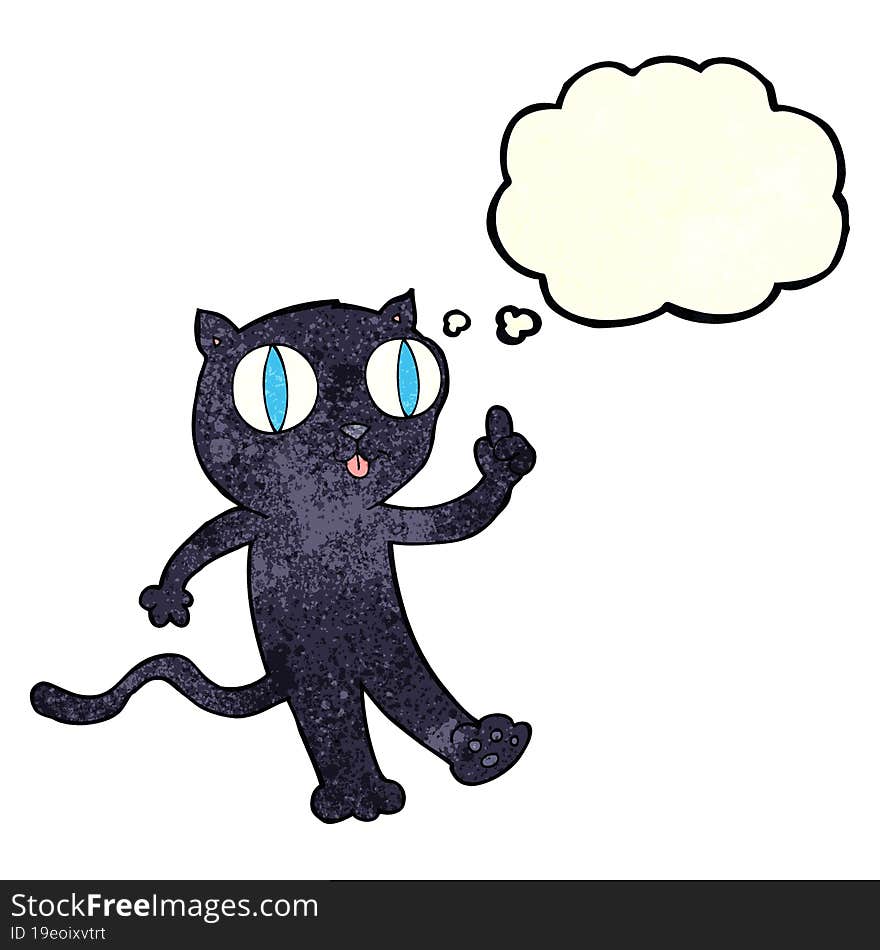 cartoon black  cat with idea with thought bubble