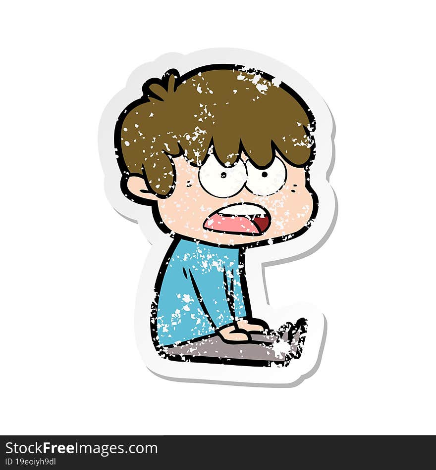 Distressed Sticker Of A Worried Cartoon Boy