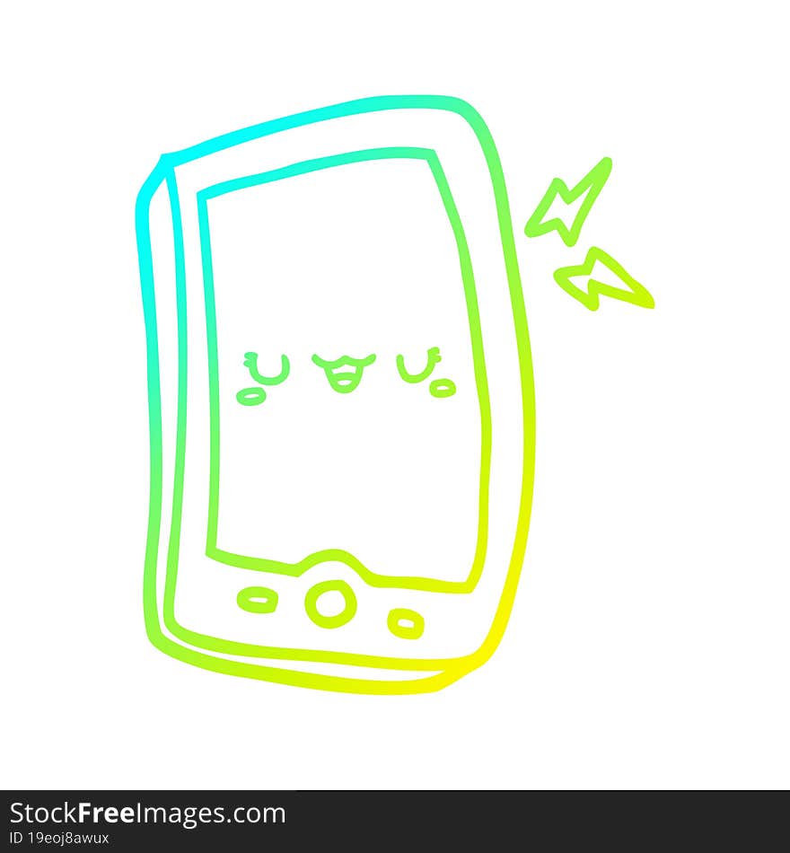 cold gradient line drawing cute cartoon mobile phone