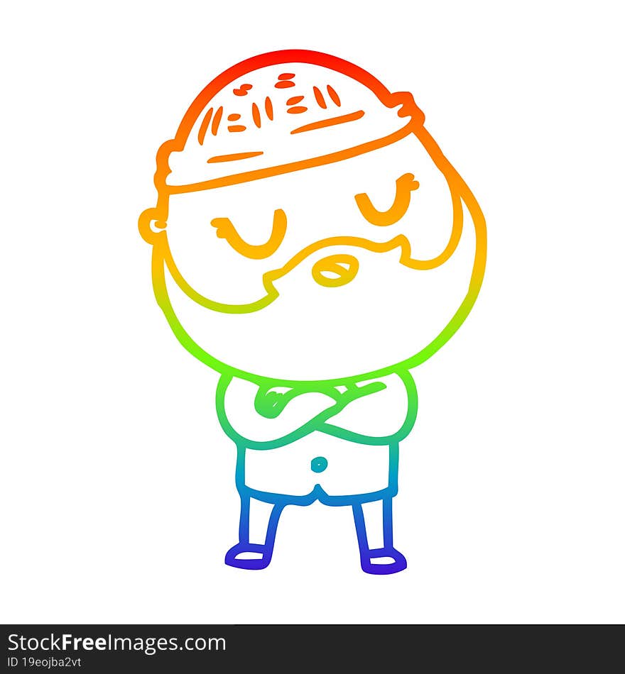 rainbow gradient line drawing cartoon man with beard