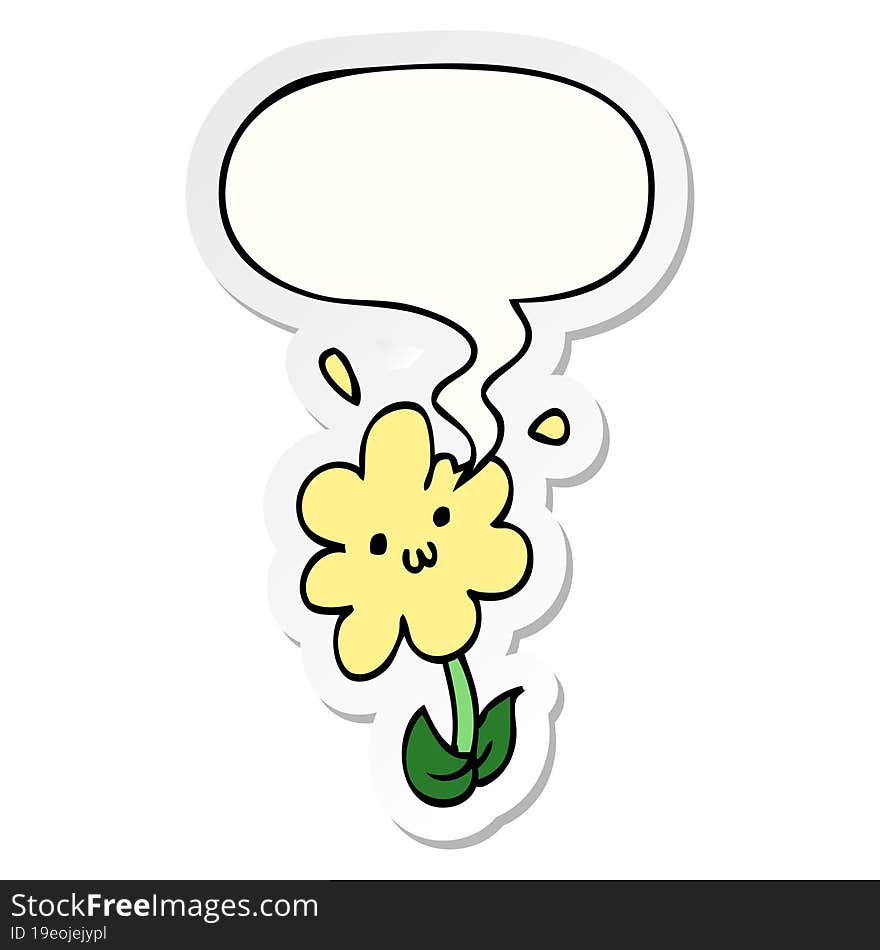 cartoon flower with speech bubble sticker. cartoon flower with speech bubble sticker