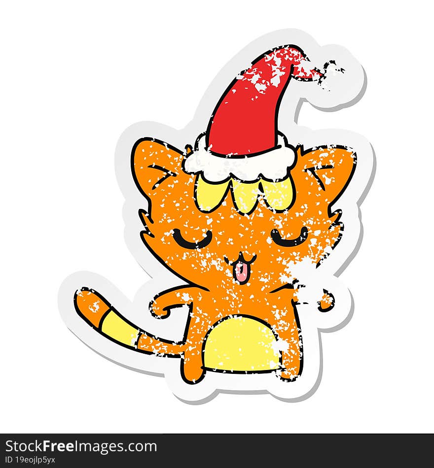 christmas distressed sticker cartoon of kawaii cat