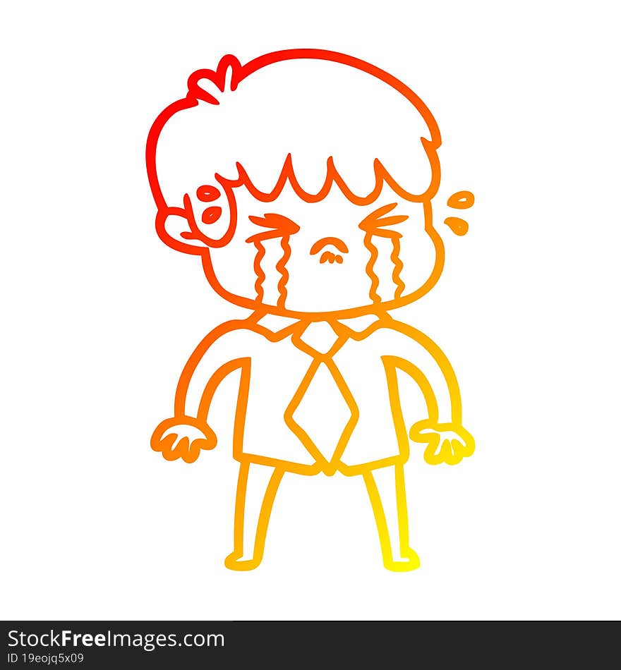 Warm Gradient Line Drawing Cartoon Boy Crying