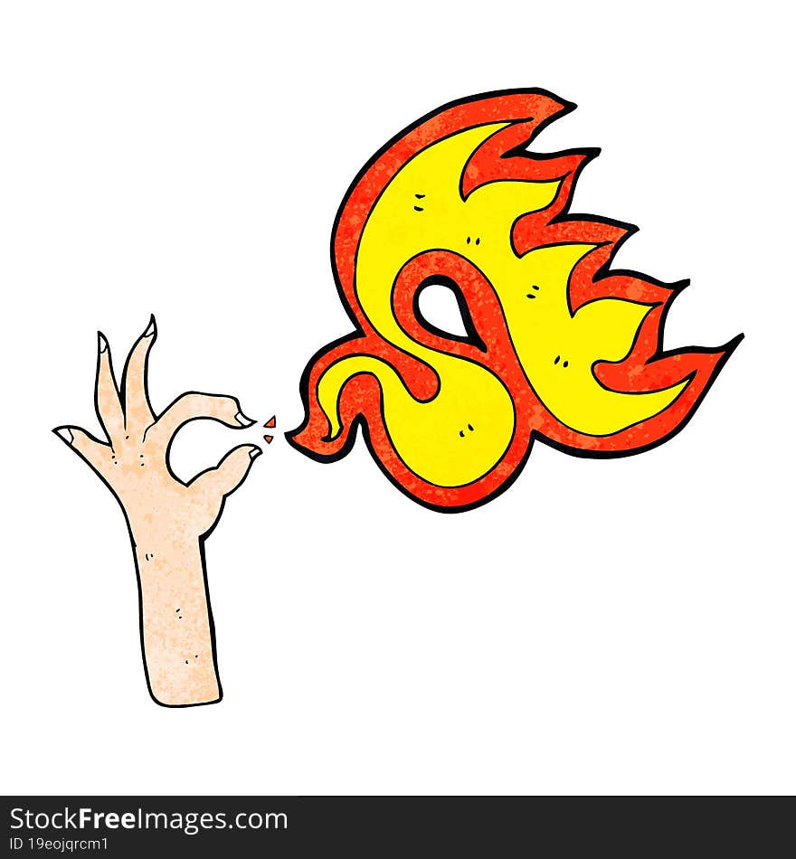 cartoon hand and fire symbol