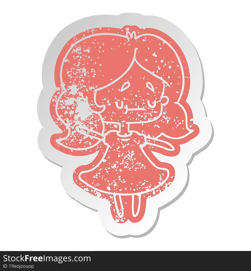 distressed old cartoon sticker of a cute kawaii girl. distressed old cartoon sticker of a cute kawaii girl