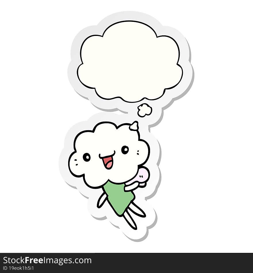 cartoon cloud head creature and thought bubble as a printed sticker