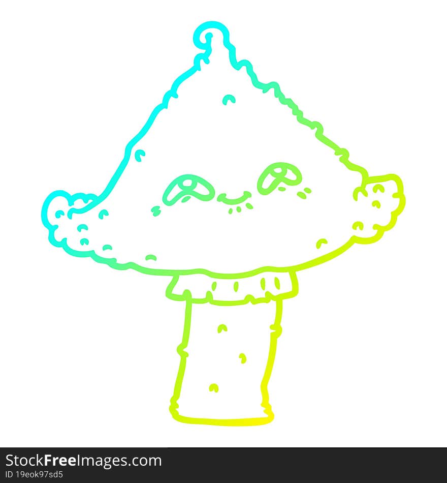 cold gradient line drawing cartoon mushroom with face